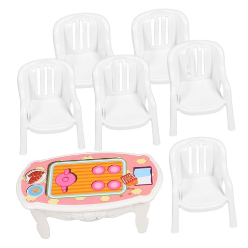 ERINGOGO 1 Satz Mini-Puppenhausspielzeug puppenmöbel Set Puppenhaus-Miniaturtisch Mini-Stühle Puppenhaus-Ministühle Puppenhaus winziger Tisch Miniaturmöbel aus Kunststoff Abs Weiß von ERINGOGO