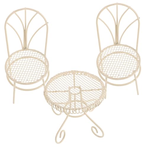 ERINGOGO 1 Satz Mini-Tisch Und Stuhl-Set Feengarten Zubehör Märchenhausdekor Feenhaus Zubehör Puppenstubentisch Und Stühle Miniatur-puppenhauszubehör Feenhafte Gartenmöbel Mini Möbel Eisen von ERINGOGO