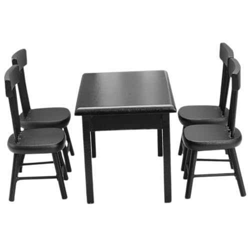 ERINGOGO 1 Satz Mini-Tisch Und Stuhl-Set Klein Puppenhaus Miniaturen Für Mädchen Möbel Mini-stühle Mini- -teetischmodell Miniaturstühle Miniaturszene Mini-hausdekoration Hölzern Schwarz von ERINGOGO