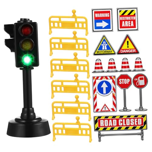 ERINGOGO 1 Satz Mini Verkehrszeichen Set Straßensperren Verkehrsschilder mit Ampel für Frühe Verkehrserziehung für Drinnen Draußen Realistische Darstellung Vielseitig Einsetzbar von ERINGOGO
