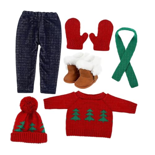 ERINGOGO 18-Zoll-Puppe Weihnachts-Outfit-Set Weihnachtskleid Pullover Hose Mütze Handschuhe Schuhe Schal Spielzeug Zubehör Für Jungen Und Mädchen Party von ERINGOGO