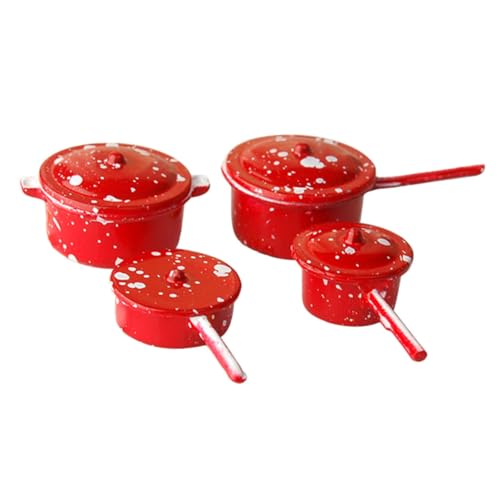 ERINGOGO 1 Satz Puppenhaus Emaille Topf Miniatur Spitze Mini-Möbelspielzeug Figuren mini küchengeräte mini kocher von Simulationspfannen Mini-Hauskochgeschirr- Metall rot von ERINGOGO