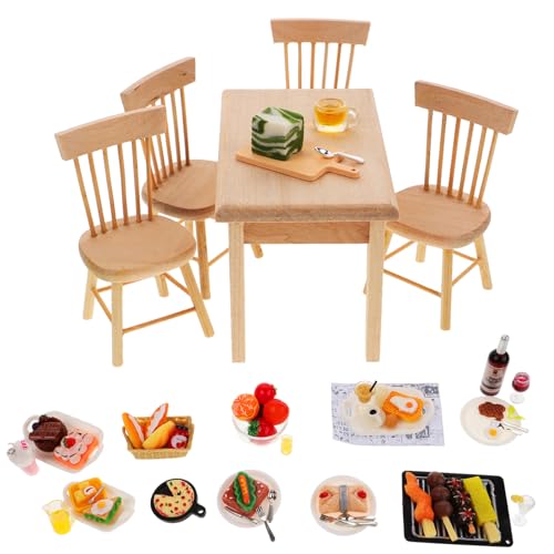 ERINGOGO Mini-küchenset Für Jungen Und Mädchen Spiel-lebensmittelspielzeug Kinderküchenzubehör Puppenhausmöbel Spielset Tisch Und Stühle von ERINGOGO