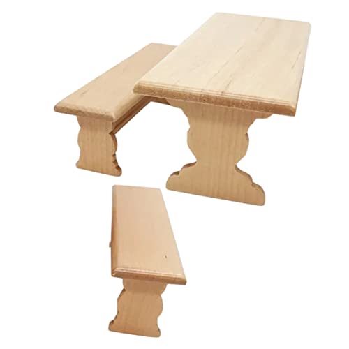 ERINGOGO 1 Satz Puppenstubentisch und Stühle Puppenhaus Handwerk für kinderspielzeug handwerkskunst Toys Miniatur-Tischbank- Tischbank Miniatur hölzern Khaki von ERINGOGO