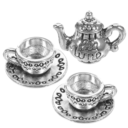 ERINGOGO 1 Set Mini Dreiteiliges Set Tasse Miniatur Teekannen Für Küchen Teekannenmodell Mini Teegeschirr Mini Aus Metall Dekoratives Teekannenmodell Mini von ERINGOGO