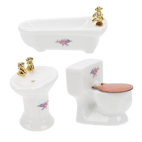 ERINGOGO 1satz Miniatur Badezimmer Set Teiliges Zubehör Keramik Mit Toilette Und Waschstand Für Deko Und Spielzeug Für Kreative Bastelprojekte von ERINGOGO