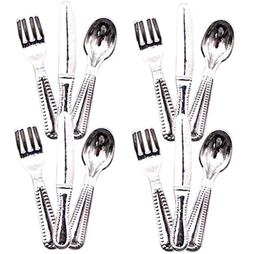 ERINGOGO 1 Set Mini Messer Und Löffel Miniatur Hausspielzeug Mini Hausspielzeug Puppengeschirr Mini Hausdekore Miniatur Kognitives Rollenspiel Puppe Besteck Legierung Silber von ERINGOGO