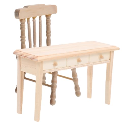 ERINGOGO 1satz Miniatur Möbelsatz Für Puppenhaus Holz Schreibtisch Und Stühle Für Dekoration Und Kreative Fotografie Realistische Miniaturmöbel Für Kinderzimmer Und Spielzeughäuser von ERINGOGO