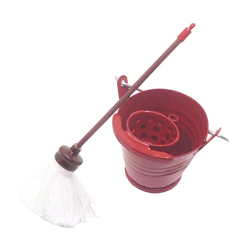 ERINGOGO 1 Set Mopp Eimer Mini Hausdekoration Eimermodell Pädagogisches Fotodekoration Miniatur Szenenzubehör Mini Hausbedarf Kleines Hauszubehör Mini Mopp Legierung von ERINGOGO