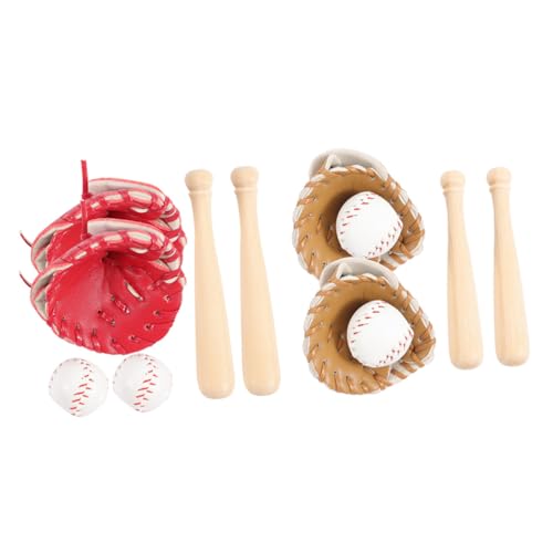 ERINGOGO 1 Satz Dreiteiliges Outdoor-Baseball- und Softball-Set Miniatur-Baseballhandschuh Mini-Baseballschläger-Dekor Weihnachts präsente Spielzeuge Handschuhe von ERINGOGO