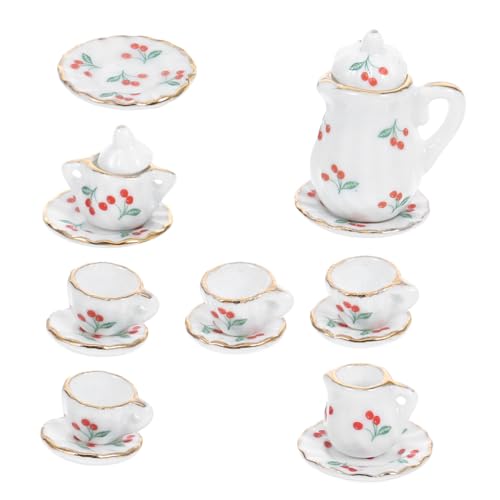 ERINGOGO 1 Set Tee Set Modell Tasse Topf Mini Kleine Zubehör Puppenhaus Untertasse Realistische Puppe Haus Rot Keramik von ERINGOGO