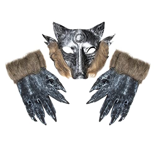 ERINGOGO 1 Satz Wolfsmaske Karnevalsmasken Halloween Verkleiden Zubeh?r Gruseliges Wolfskostüm Werwolf- Masken Horror- Maskerade- Masken Halloween- Wolfsklauen Handschuhe Tier Plastik Kind von ERINGOGO