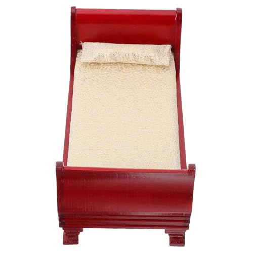 ERINGOGO 1 Stück Mini Möbel Einzelbett holzspielzeug holzdeko Kinderzimmer Dekoration Kinderzimmer Küchenschränke für Puppenstuben kleine Puppenstubenmöbel Mini- hölzern rot von ERINGOGO