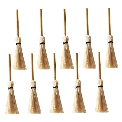 ERINGOGO 10 Stück Mini Besen Puppenhausbesen Strohbesen Kleine Mini Figuren Überraschungsspielzeug Hexenbesen Mädchenspielzeug Kindermöbel Mini Hexenbesen Puppenhaus Zaundekor von ERINGOGO