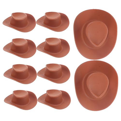 ERINGOGO 10 Stück Mini-Cowboyhut Cowboyhüte Rosa Party Mini-Hut Puppenstrohhüte Unisex Mini-Miniatur-Hut Miniaturhüte zum Basteln Minihut zum Basteln Mini-Hüte Plastik Brown von ERINGOGO