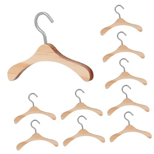 ERINGOGO 10 Stück Mini Holz Kleiderbügel Puppenkleiderbügel Dicke Stabile Miniatur Bügel zum Organisieren von Puppenkleidung Leicht Platzsparend für Puppenhäuser und Sammler von ERINGOGO