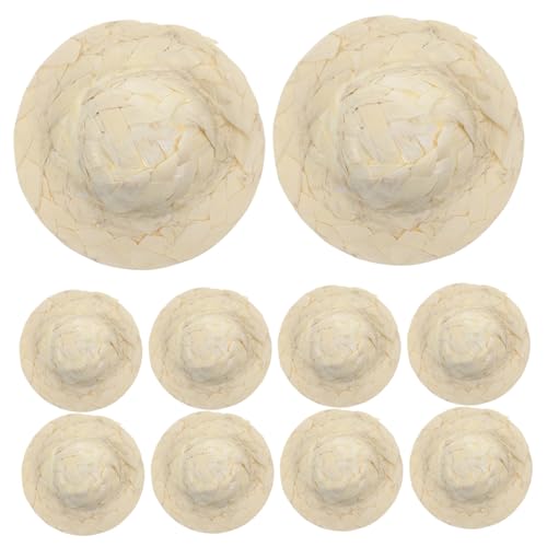ERINGOGO 10 Stück Mini-Strohhut Mini-Hüte kleine Bastelhüte Mini Sombrero Hüte Mini-Zylinder Mini-Hut Puppenstuben-Strohhüte kleine Strohhüte zum Basteln Miniaturdekoration Miniatur-Zubehör von ERINGOGO