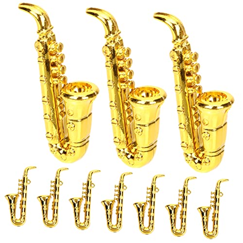 ERINGOGO 10 Stück Miniatur-Musikinstrumente- Miniaturen winzig Saxophon für kinderspielzeug Miniatur-Musikinstrument-Requisite Miniaturinstrument Plastik Golden von ERINGOGO