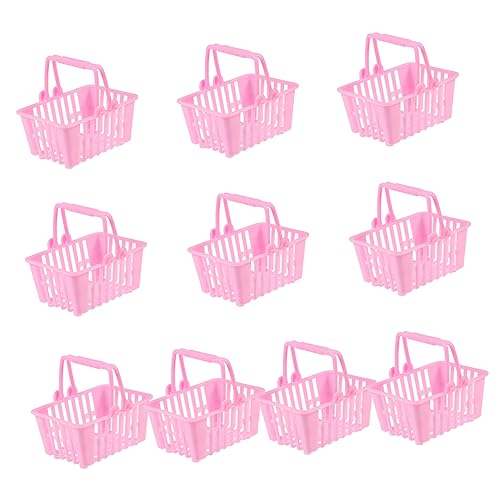 ERINGOGO 10 Stück Puppen-Einkaufskorb Mini Spielwagen vortäuschen Korbspielzeug für klein Korb einkaufskorb für Korbspielzeug aus Kunststoff Plastik Rosa von ERINGOGO