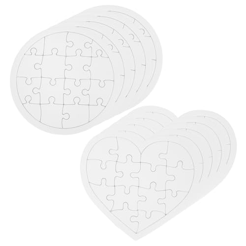 ERINGOGO 10 Stück Teiliges DIY Puzzle Papier Runde und Herzförmige Leere Malpuzzle Kinderfreundliches Bastelspielzeug für Kreative Beschäftigung und Kindergeburtstag Einfache von ERINGOGO