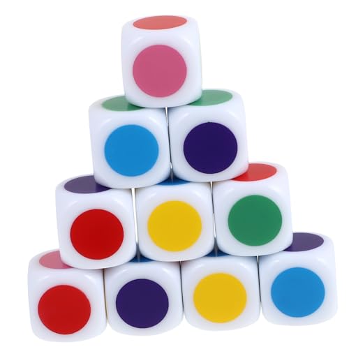 ERINGOGO 10 Stück Teiliges Farbige Acryl würfel Pädagogische Seildruck Dices mit Glatter Oberfläche und Abgerundeten Kanten Leicht und Kindgerecht für Farbenlernen und Visuelle Entwicklung von ERINGOGO