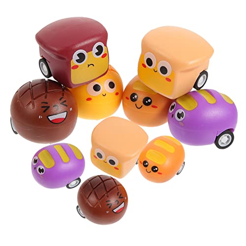 ERINGOGO 10 Stück Teiliges Friktionsauto in Brotform Kindgerechte Rückziehautos für Kleinkinder Bunte Cartoon Spielzeuge Batteriefrei Sicher und Langlebig für Jungen und Mädchen Pädagogisch von ERINGOGO