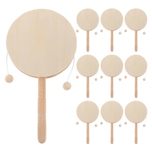 ERINGOGO 10 Stück Teiliges Handgefertigte Holz Rassel Trommeln Unbemalte Percussion Instrumente aus Sicherem Holz DIY Kunstprojekte für Kreative Vorschul Spielzeuge zur Musikalischen von ERINGOGO