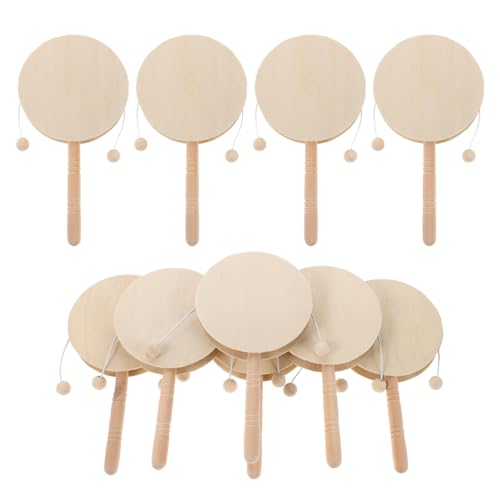 ERINGOGO 10 Stück Teiliges Holz Rasseltrommel Naturbelassene Hand Percussion Rasseln DIY Bastelspielzeug für Sicher Langlebig für Kunstprojekte Gruppenaktivitäten Musikalische Früherziehung von ERINGOGO