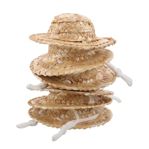 ERINGOGO 10 Stück Teiliges Mini Strohhüte Handgefertigte Langlebige Puppenhaus Sombreros mit Kinnband für DIY Bastelarbeiten und Dekorative Puppenaccessoires von ERINGOGO