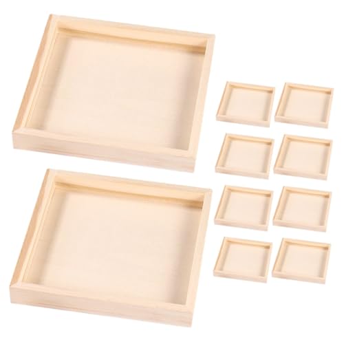 ERINGOGO 10 Stück Teiliges Quadratische Holztabletts aus Robustem Naturbelassenem Holz Puzzle und Bausteine Praktische Aufbewahrung und Sortierung für Puzzle Liebhaber von ERINGOGO