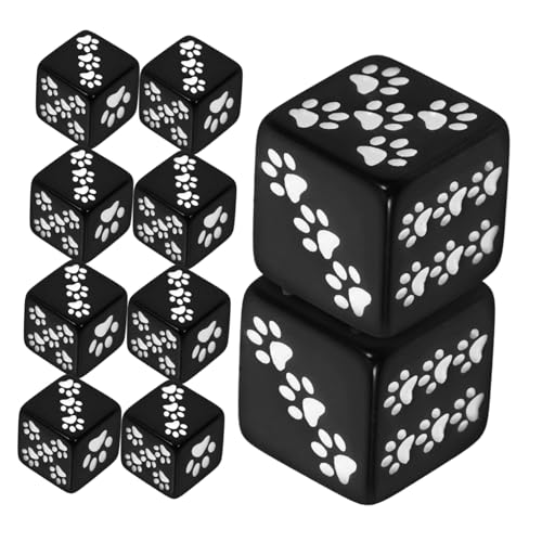 ERINGOGO 10 Stück Teiliges Schwarze Resin Würfel mit Bärenpfoten Muster Sechseitige Spielwürfel für Brettspiele Unterricht und Party Tragbare Würfelspiel Zubehör von ERINGOGO