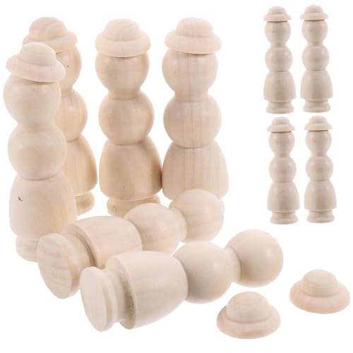 ERINGOGO 10 Stück Teiliges Unbemalte Holz Puppen mit Hut DIY Holzfiguren für Kreative Bastelprojekte für Wohnungsdekoration von ERINGOGO
