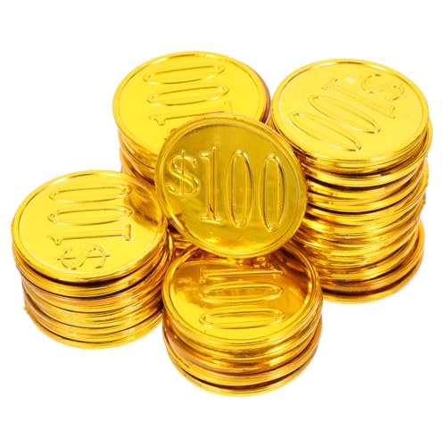 ERINGOGO 100 Stück 100 Piratenmünzen für kinderspielzeug Geburtstagsfeier spielsachen für Kid Toys Toys Simulation Schatzmünze Spiel-Schatz-Münze Plastik Golden von ERINGOGO