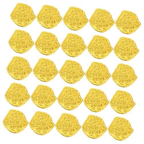 ERINGOGO 100 Stück Piratenmünzen Gold Kunststoff Leichtes für Piratenparty Zubehör Token für Brettspiele Halloween Kostüm von ERINGOGO