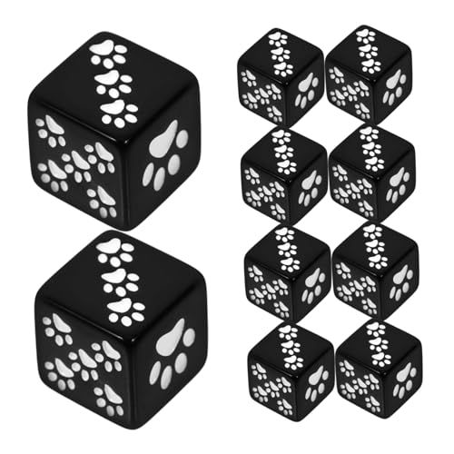 ERINGOGO 10Stücke Cartoon Spielwürfel Seitige Schwarze Resin mit Pfotenmuster für Brettspiele und Unterrichtszwecke Leicht und Kompakt Einfach Lagern von ERINGOGO