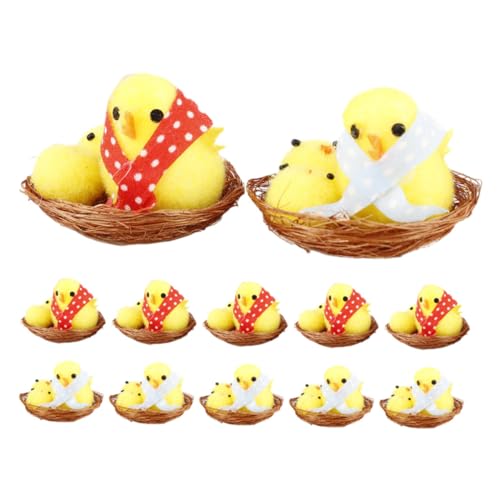 ERINGOGO 12 Stück Küken Dekoration flauschige Chenilleküken kleine Küken Hühnerfigur flauschige Mini-Küken cute decor easter geldgeschenke ostern Osterküken mini Kleine Osterküken Plastik von ERINGOGO