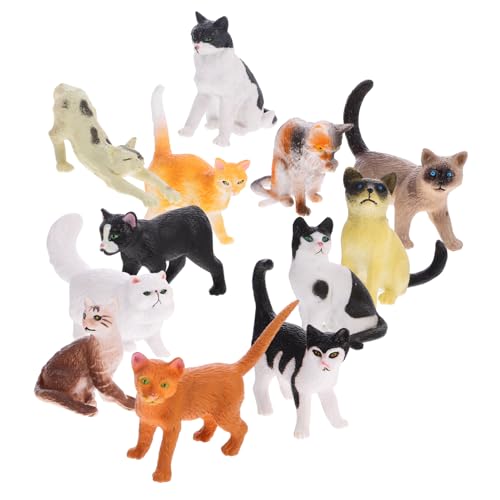 ERINGOGO 12 Stück Simulationskatzenspielzeug Miniatur-Katzenfiguren Katzenröhrentunnel realistische Katzenfiguren Katzenbaum kleines Katzenmodell Simulationskatzentiermodell Plastik von ERINGOGO