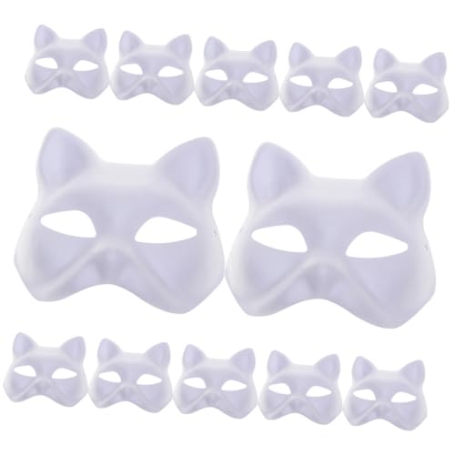 ERINGOGO 12 Stück Teiliges DIY Katzenpapiermasken zum Bemalen Nachhaltige Tiermasken aus Papiermasse Unbemalte Faschingsmasken für Halloween Maskenball-accessoire von ERINGOGO