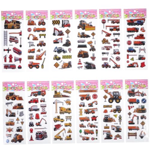 ERINGOGO 12 Stück Teiliges Fahrzeugaufkleber Set für Bagger und Trucks Bunte Verkehrssticker für Jungen und Mädchen für Spiel Belohnungen und Kreatives Lernen von ERINGOGO
