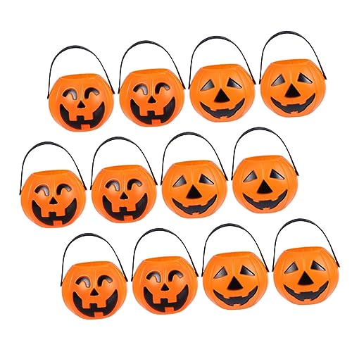 ERINGOGO 12 Stück Teiliges Halloween Kunststoff Kürbis Eimer Handliche Süßigkeitenbehälter mit Griff Bunte Party Favor Deko Leicht Tragbar für Süßigkeiten Snacks und Zufällige Farbe von ERINGOGO