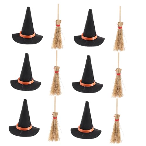 ERINGOGO 12 Stück Teiliges Halloween Miniatur Hexenhut und Besen Große Filz Hexenhüte und Kleine Besen Dekoration für Puppenhaus Party und Cosplay Schwarz und Rot Handliches Mikro ERINGOGO 12 Stück Teiliges Halloween Miniatur Hexenhut und Besen Große Filz Hexenhüte und Kleine Besen Dekoration für Puppenhaus Party und Cosplay Schwarz und Rot Handliches Mikro von ERINGOGO