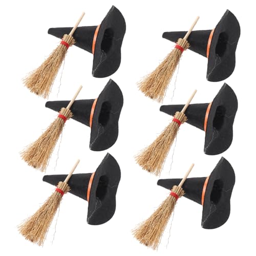 ERINGOGO 12 Stück Teiliges Mini Hexenhüte und Kleine Besen für Halloween Puppenhaus Dekoration Handgefertigt Filz Schwarz Rot für DIY Mikro Landschaft von ERINGOGO
