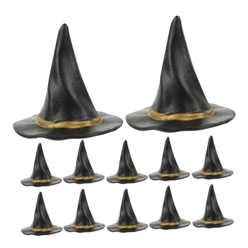 ERINGOGO 12 Stück Teiliges Mini Hexenhut Schwarz für Puppenhaus Halloween Deko Miniatur Hexenhut Basteln Mini Hut für Puppen DIY Party Zubehör Halloween Stimmung von ERINGOGO