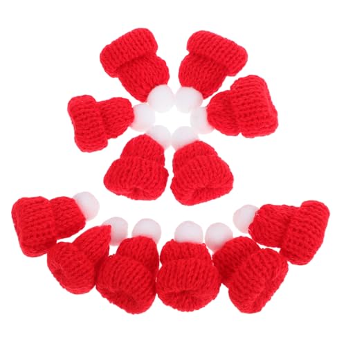 ERINGOGO 12 Stück Teiliges Mini Strickmützen Weihnachtsdeko DIY Zubehör Rote Handgefertigte Kleine Nikolausmützen Leicht und Langlebig für Bastelprojekte und Familienfeiern von ERINGOGO