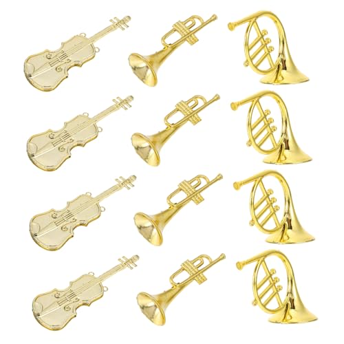 ERINGOGO 12 Stück Teiliges Modell DIY Weihnachtsdeko Zubehör Realistische Geigen Trompeten und Waldhörner Filigrane Christbaumschmuck Anhänger für Festliche Dekoration von ERINGOGO