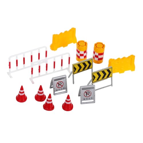 ERINGOGO 14 Stck Realistische Miniatur Verkehrsbarrieren Teiliges mit Kleinen Orangen Kegeln und Stoppschild Aufklebern Leichte Tragbare Straßenverkehrszeichen für Mini Sandspielplatz und von ERINGOGO