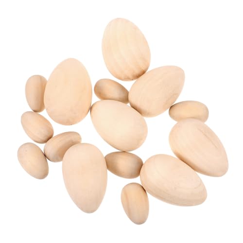 ERINGOGO 15 Stück Teiliges Holz Eier zum Bemalen und Basteln Naturbelassene Glatte Oberfläche Stabile Dekorationseier für DIY Ostereier Bastelprojekte und Kreative Wohnaccessoires von ERINGOGO