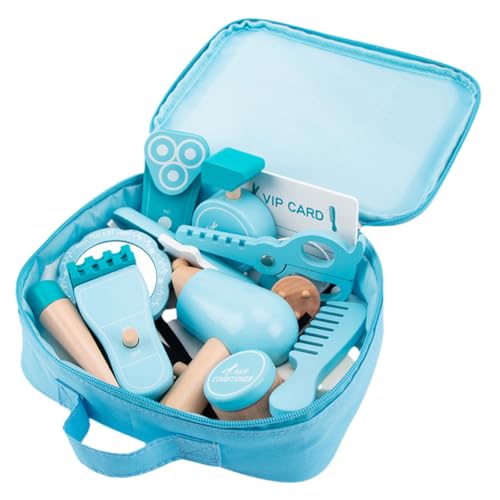 ERINGOGO 1Satz Holz Friseur Spielzeugset für Teiliges Haarsalon Kit mit Realistischen Styling Werkzeugen Sicheres Holzmaterial Fördert Kreatives Rollenspiel und Lernfähigkeiten von ERINGOGO