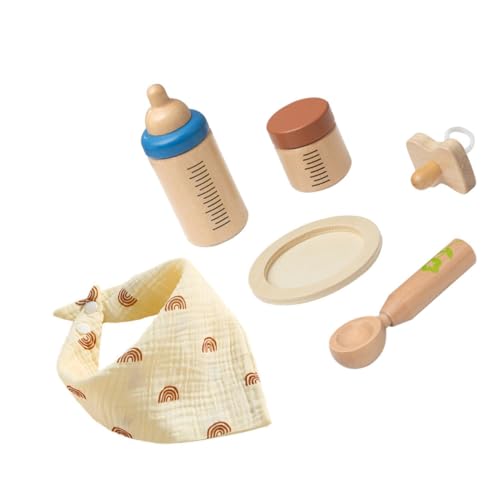 ERINGOGO 1Satz Holz Fütterungsset Mit Zubehör Pädagogisches Für Rollenspiel Fütterungsset Motorik Und Kreativität Für Spielküche Und Puppen Interaktionen von ERINGOGO