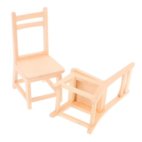 ERINGOGO 2 Miniatur Robuste Holzstühle Kleine Puppenhausmöbel Stabile Geruchsfreie Mini Holzstühle für DIY Dekoration Langlebige Miniaturmöbel für Puppenhaus und Micro World von ERINGOGO